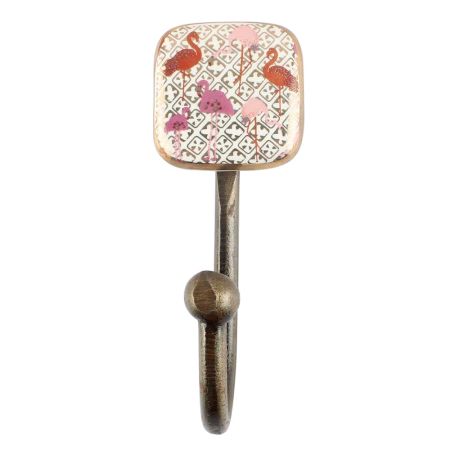 Pink and Gold Flamingo Square Ceramic Iron Wall Hook